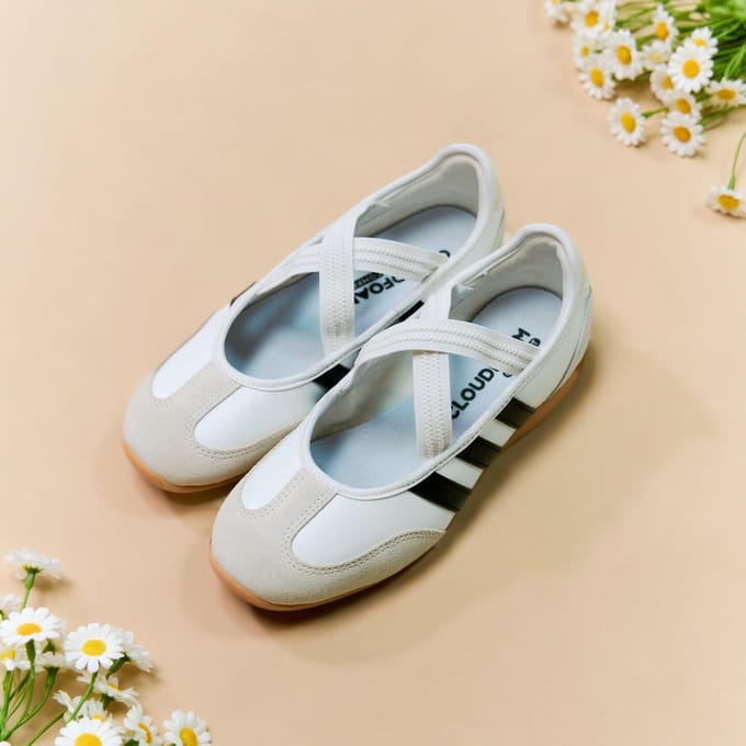 sneakers van echt leer met elastische bandjes model 'BARREDA MARY JANE'