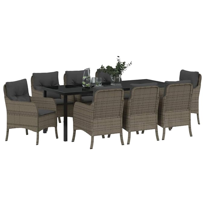 vidaXL - Tuin - Eettafel - Set - 9 - st - Grijs - poly - rattan