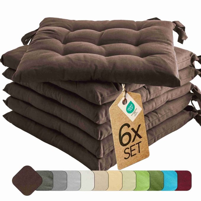 etérea Basic Zitkussen Stoelkussen - Seat Cushion 6 Stuk - 40x40 cm - Bruin