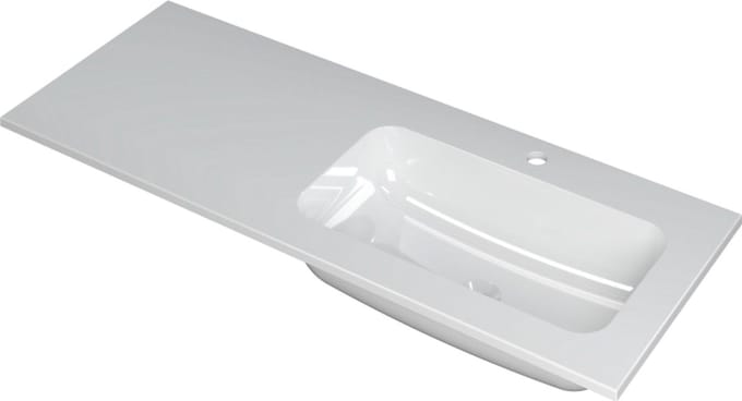 INK® Faktor wastafel polystone rechts met 1 kraangat, 120x45x1,5cm, glans wit