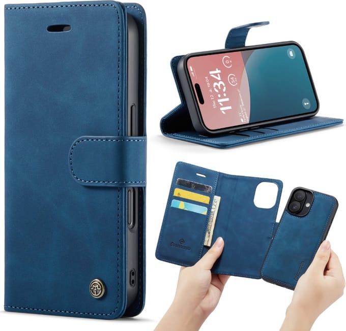 Cityhoesje â“ iPhone 16 Plus â“ 2 in 1 â“ Bookcase - Donker Blauw