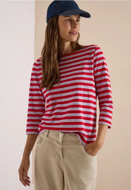 Basic Shirt met boothals en strepen