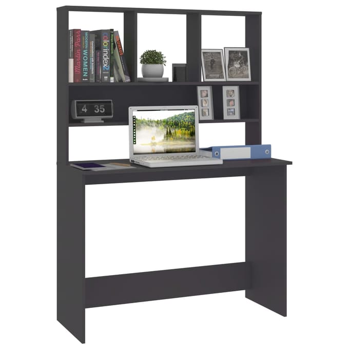 vidaXL - Bureau - met - schappen - 110x45x157 - cm - bewerkt - hout - grijs