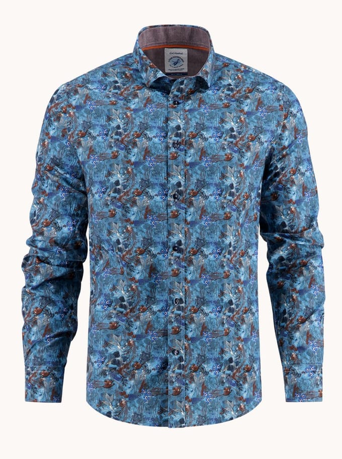 A Fish Named Fred - Lange mouw overhemd - Heren - L - Jeans Blauw - Katoen - 32.019
