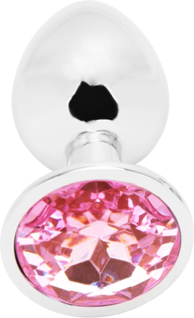PLGZ - Rosebud Metalen Buttplug - Zilver - Roze Siersteen - Verkrijgbaar in 3 maten Medium
