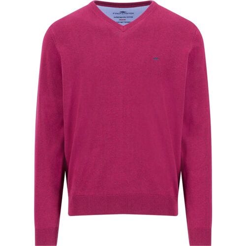 Fynch-Hatton Trui V-Neck Solid Color Superfine 3-Ply Cotton Grape / male
