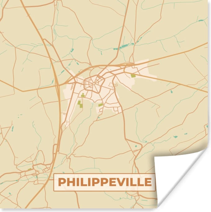 Poster Stadskaart - Vintage - Philippeville - Kaart - Plattegrond - 75x75 cm