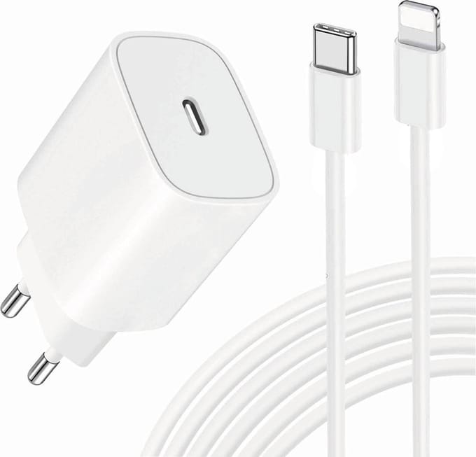 20w Oplader geschikt voor iPhone 14/13/12/11/X + Lightning naar usb-C kabel - 1 Meter - Snellader - Wit