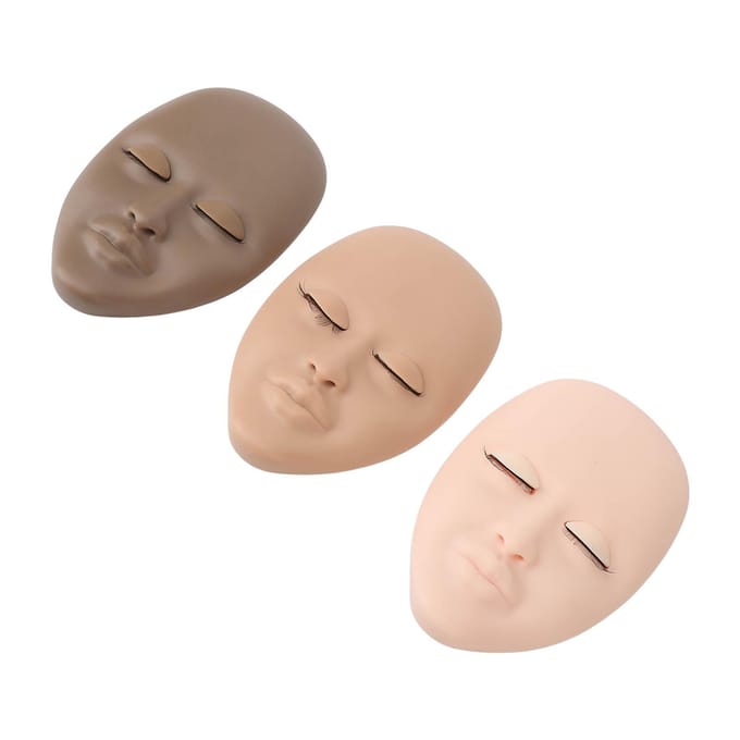 3 STUKS Wimper Mannequin Hoofd Verwijderbare Vervangbare Oogleden Wimper Oefenhoofd Model voor Schoonheid beige