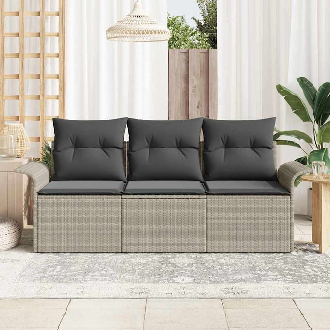 vidaXL - Bankstel - 3 - st - 3-Aantal - zitplaatsen - Grijs - poly - rattan