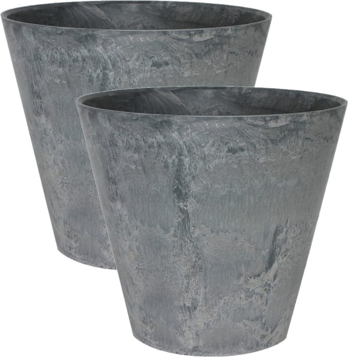 Ter Steege Plantenpot/bloempot - 2x - natuursteen look grijs - D22 x H20 cm