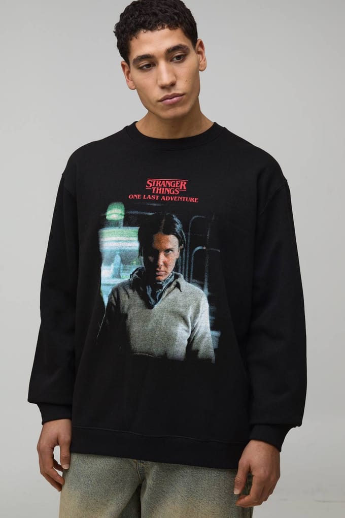 Oversized Stranger Things Licentie Bedrukte Sweatshirt | Black | Size Large