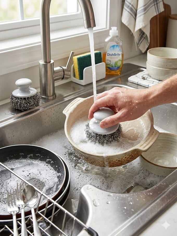 Roestvrijstalen schuurspons met handvat x2
