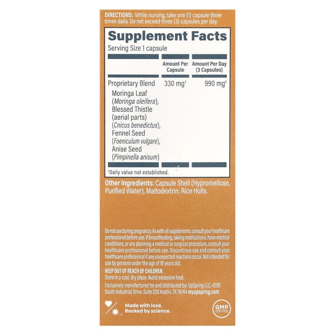 UpSpring, MilkFlow, 60 Capsules Végétales