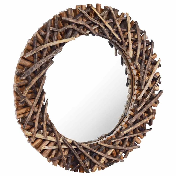 vidaXL - Wandspiegel - rond - 60 - cm - teakhout
