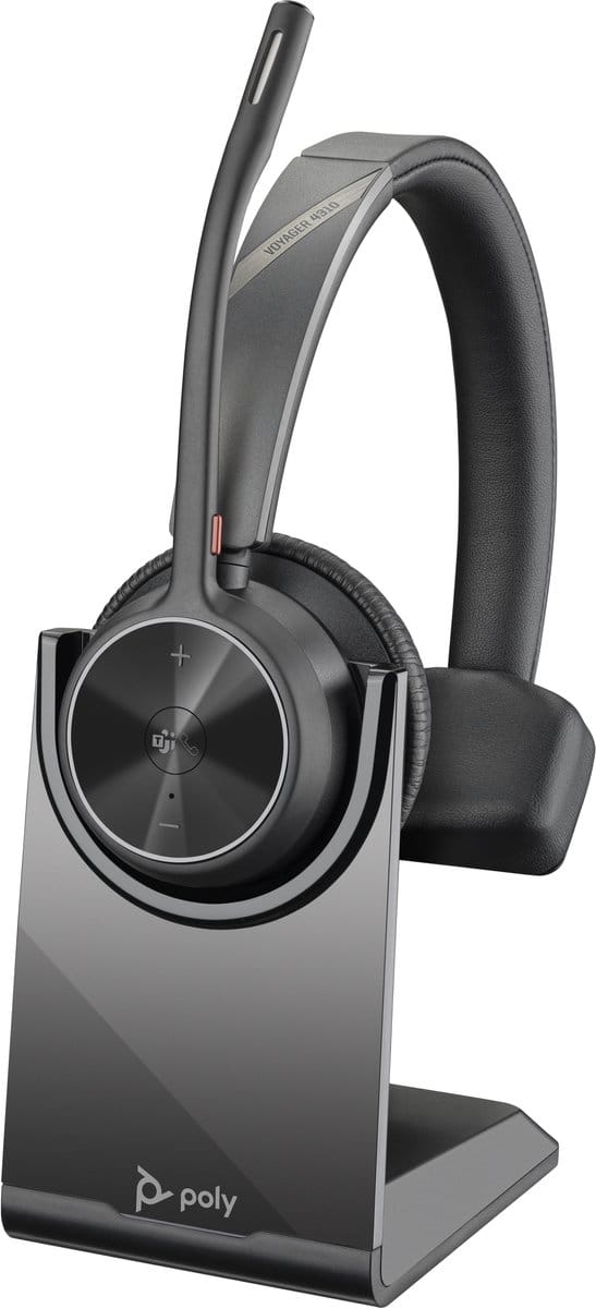 HP Poly Voyager 4310 UC Mono On Ear headset Bluetooth Mono Zwart Noise Cancelling Volumeregeling, Incl. oplaad- en dockingstation Computer