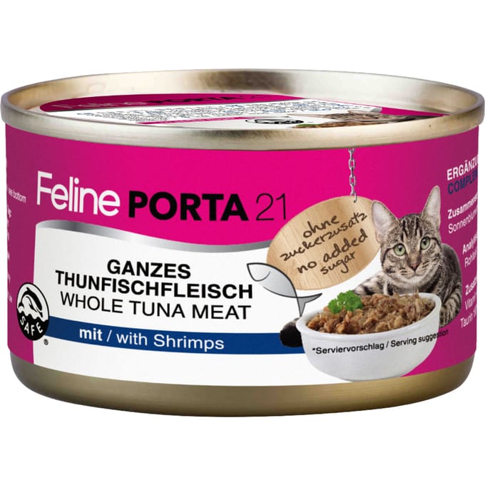 6x90g Feline Tonijn met Garnalen (graanvrij) Porta 21 Kattenvoer