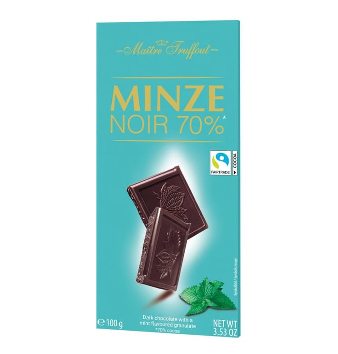 MaitreTruffout Pure Chocolade 70% met Munt Smaak 100 g