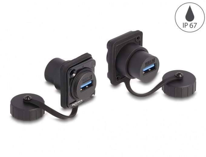 USB-A D-type module met beschermkap | USB3.0 5 Gbps | IP67 | zwart