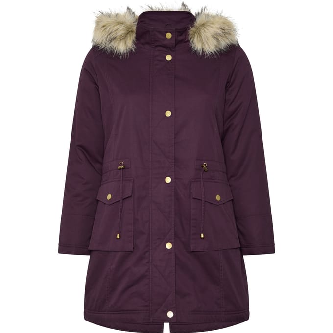 Bump It Up Maternity Bordeauxrode Parka Met Imitatiebontkraag Size 48