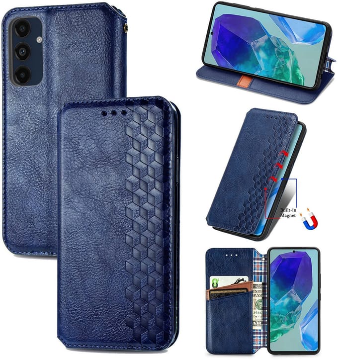 Luxe PU Lederen Ruitpatroon Wallet Case + Screenprotector voor Galaxy S24 FE _ Blauw