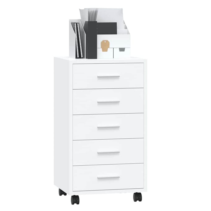 vidaXL - Ladekast - met - wieltjes - bewerkt - hout - hoogglans - wit
