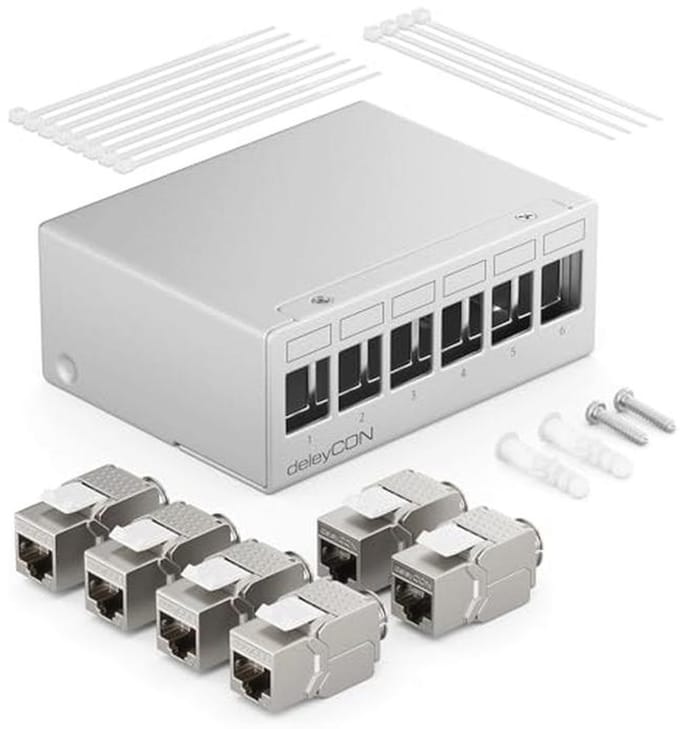 6-Poorts Patchpaneel Set met RJ45 Keystone Jack Modules voor Netwerksetup 1HE