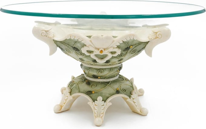 Decoratie Schaal Met Glas - Groen Met Wit - Ø32cm
