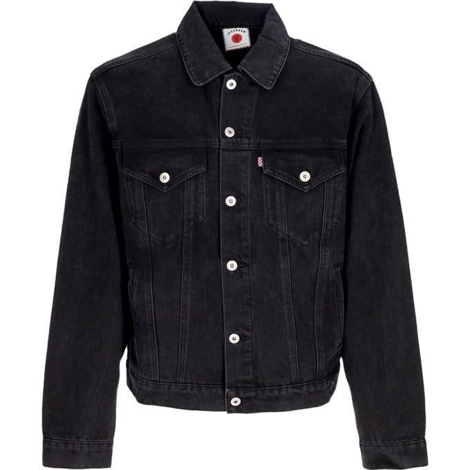 Mannen Jeans Running Jacket Dog Denim Trucker Jacket Black Denim