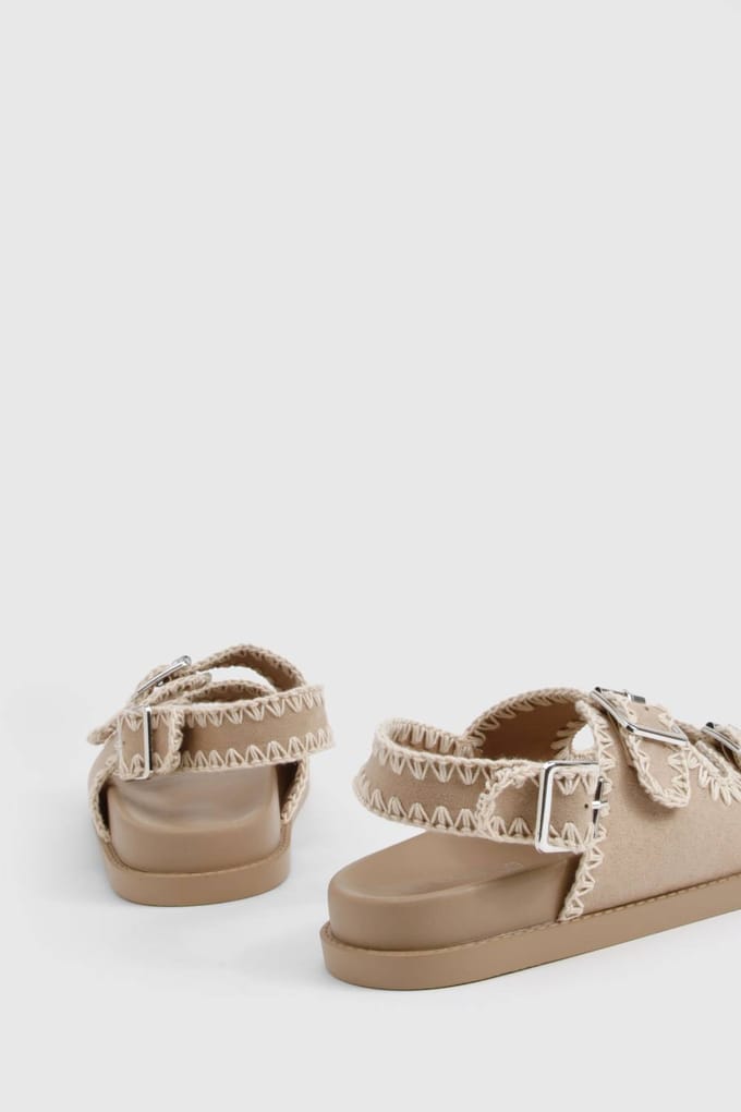 boohoo Dames Contrast Stitch Woven Dad Sandals | Taupe | Maat: 38