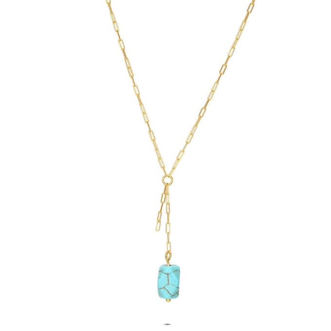 Twice As Nice Halsketting in zilver, turquoise steen Goudkleurig 42cm+5cm