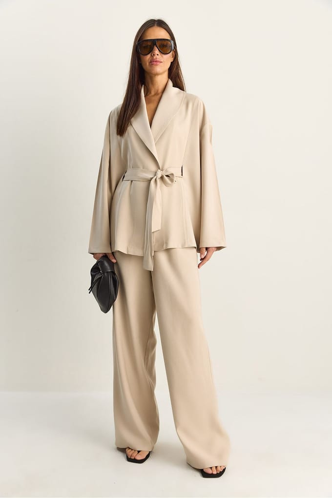 Hoge Taille Strikdetail Sjaalkraag Co-ord Set