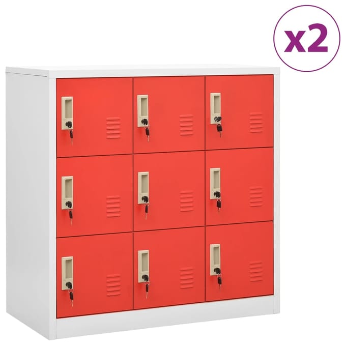 vidaXL - Lockerkasten - 2 - st - 90x45x92,5 - cm - staal - lichtgrijs - en - rood