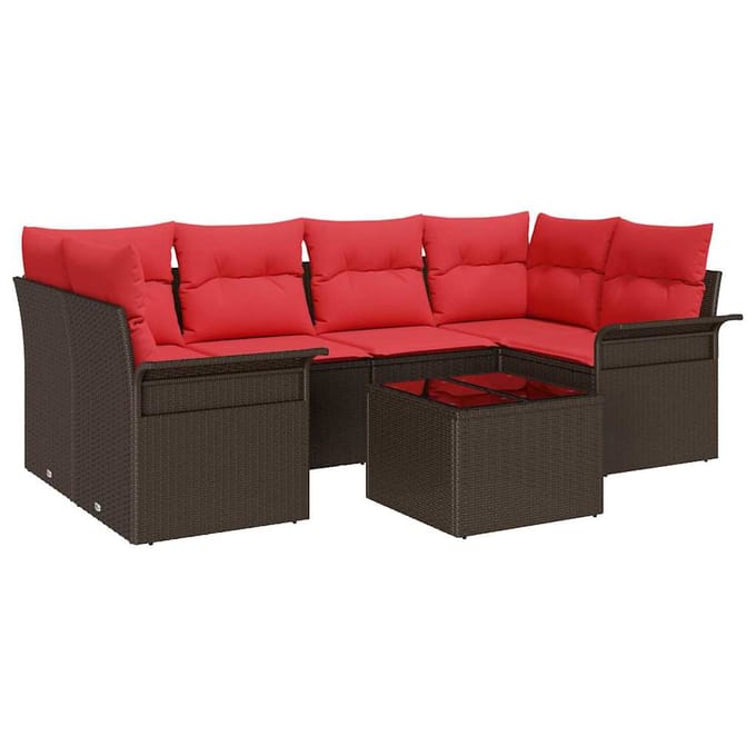 vidaXL - Tuinbank - Set - 7 - st - Bruin - poly - rattan