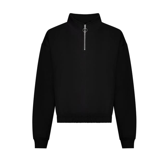 Just Hoods - Cropped 1/4 Dames Zip Sweater - Deep Black maat XS