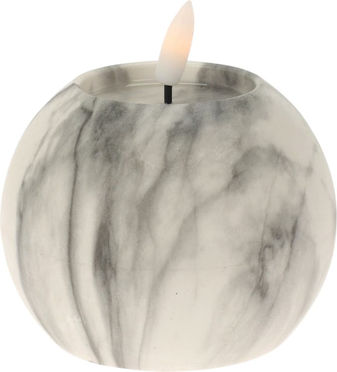 Home & Styling LED kaars/bolkaars - wit/grijs marmer - D10 x H7,5 cm