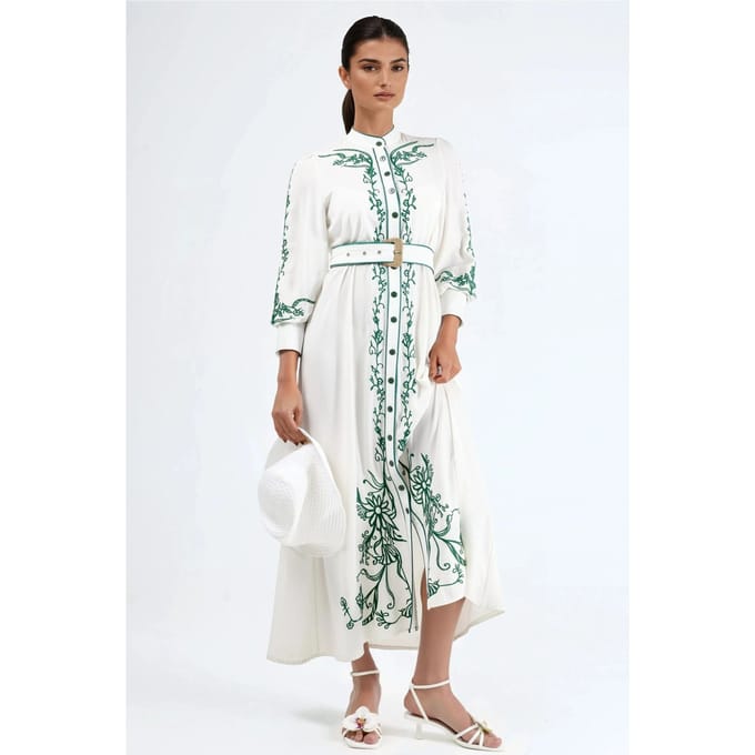 Bloemige Midi Hemdress met Ceintuur