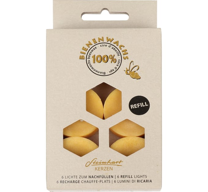 Theelichtjes van 100% bijenwas, 6‑pack - Zonder aluminium cupje