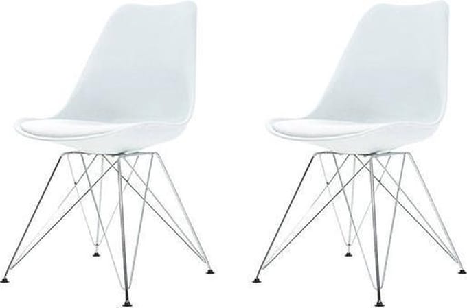 Essence Metal Stoel wit - Chroom onderstel - Set van 2