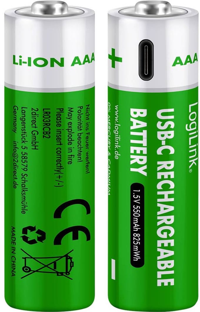 LogiLink LR03RCB2 Oplaadbare AAA batterij (potlood) Li-ion 1.5 V 2 stuk(s)