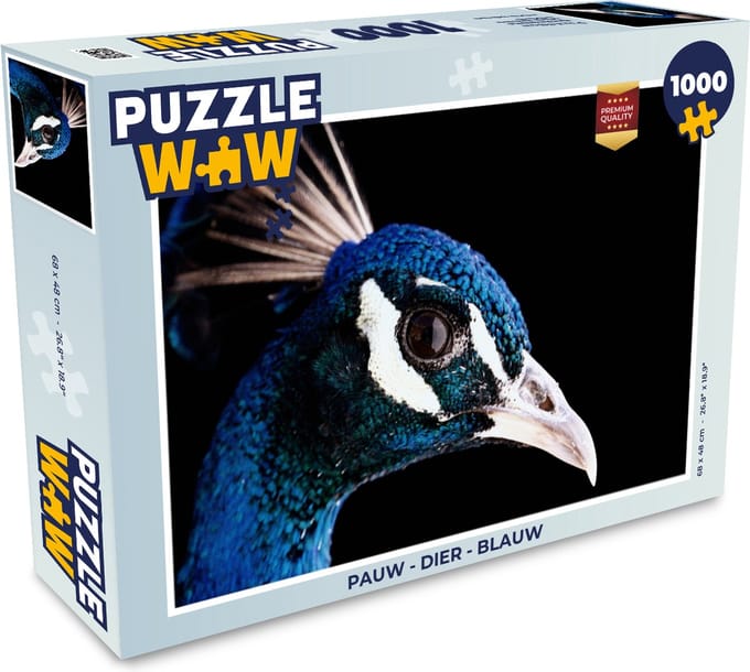 Puzzel Pauw - Dier - Blauw - Legpuzzel - Puzzel 1000 stukjes volwassenen