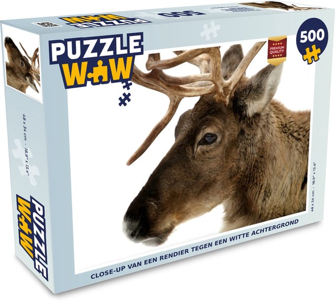 Puzzel Close-up van een rendier tegen een witte achtergrond - Legpuzzel - Puzzel 500 stukjes