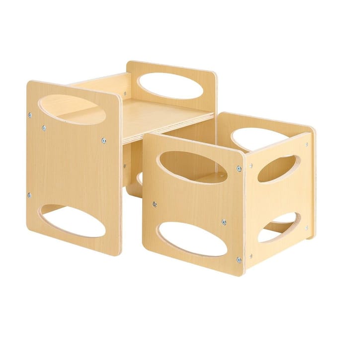 Afbouwkrukje en Tafel Set Montessori Kinder Activiteitentafel en Stoel Hout
