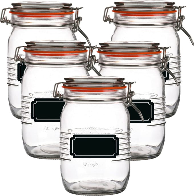Weckpot/inmaakpot - 10x - 1L - glas - met beugelsluiting - incl. etiketten