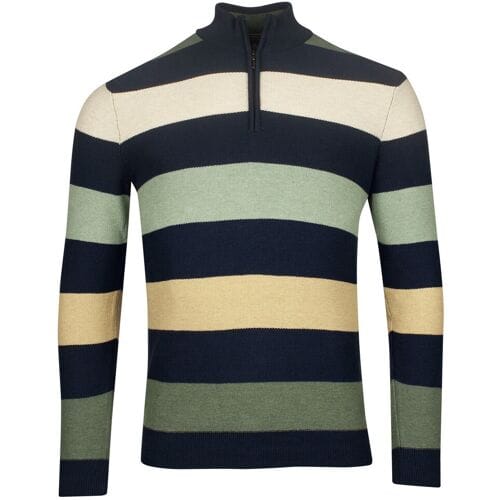 Baileys Trui Half Zip Two-Tone Yarn Dyed Stripes Misty Green Melange / male
