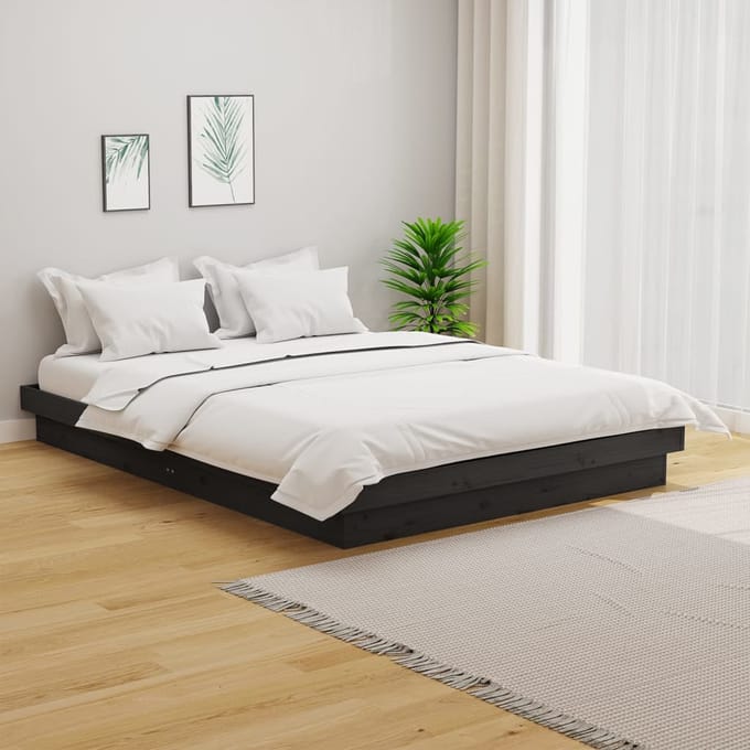 vidaXL - Bedframe - massief - hout - grijs - 135x190 - cm