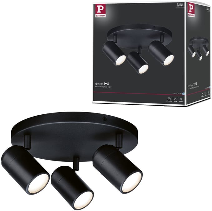 Spotlight Zyli IP44 GU10 230V max. 3x10W dimbaar Zwart mat