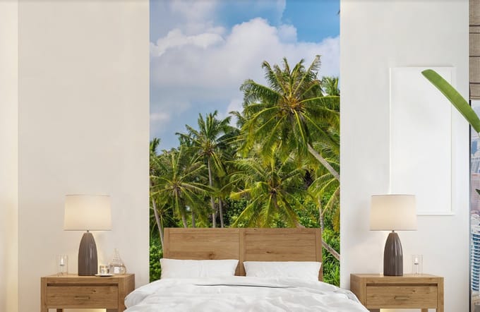 Behang - Fotobehang Palmboom - Zee - Tropisch - Breedte 120 cm x hoogte 240 cm