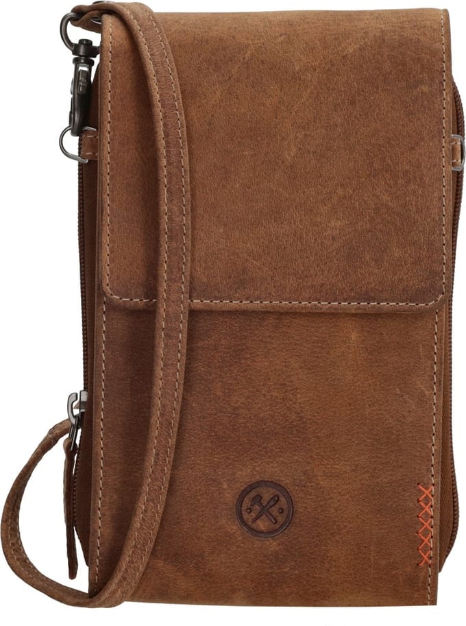 Hide & Stitches Idaho Telefoontasje - 100% Leer - Bruin