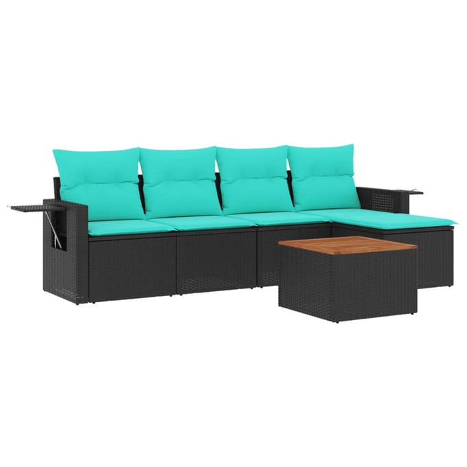 vidaXL - 6-delige - tuinbankset - met - kussens - van - zwart - polyrotan